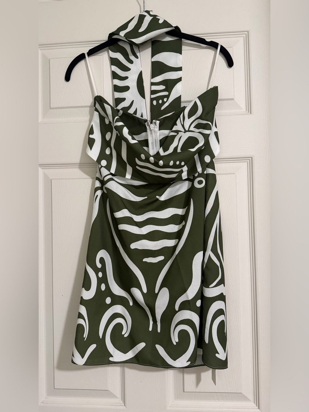 Commense Olive Green and White Strapless Printed Dress